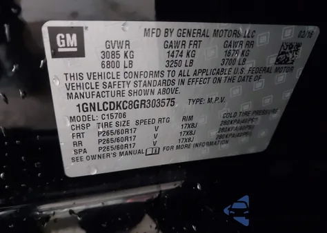 2016 Chevrolet Tahoe Commercial Fleet z USA, uszkodzony, nr VIN 1GNLCDKC8GR303575